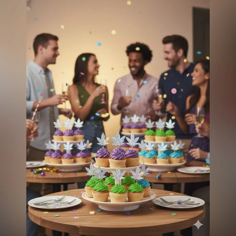 Marijuana Weed Leaf Festive Cupcake Toppers for Parties